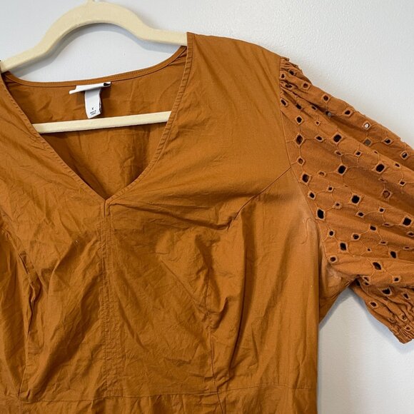 Ava & Viv Womens Eyelet Sleeve Dress 0X Brown Cotton Blend V-Neck - Picture 6 of 6